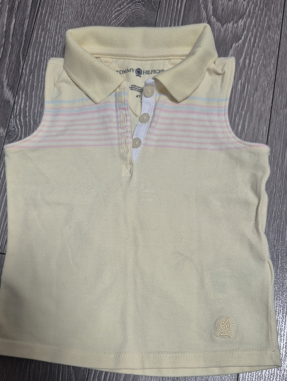 🍀5/30🍀Tommy Hilfiger Pale Yellow Sleeveless Polo Top with Pastel Stripes